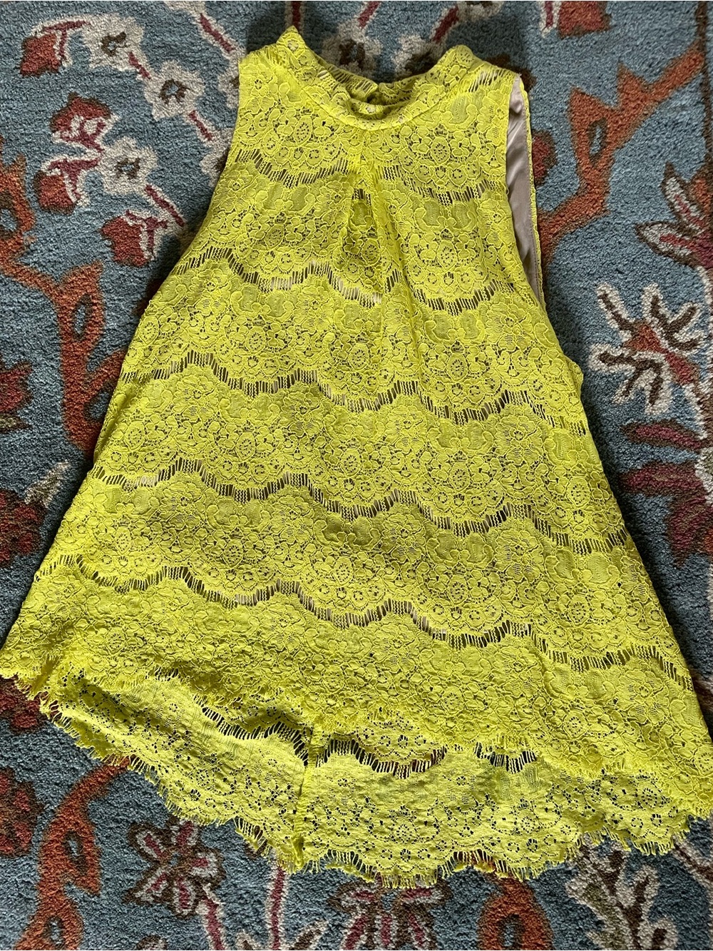 Sleeveless Halter Lace High Low Top - Bright Neon Yellow